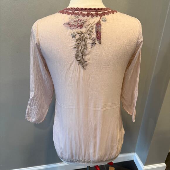 Johnny Was Embroidered Ollie Blouse Sheer Top Tunic Sz XS Whimsy Feminine Pink - Picture 6 of 15
